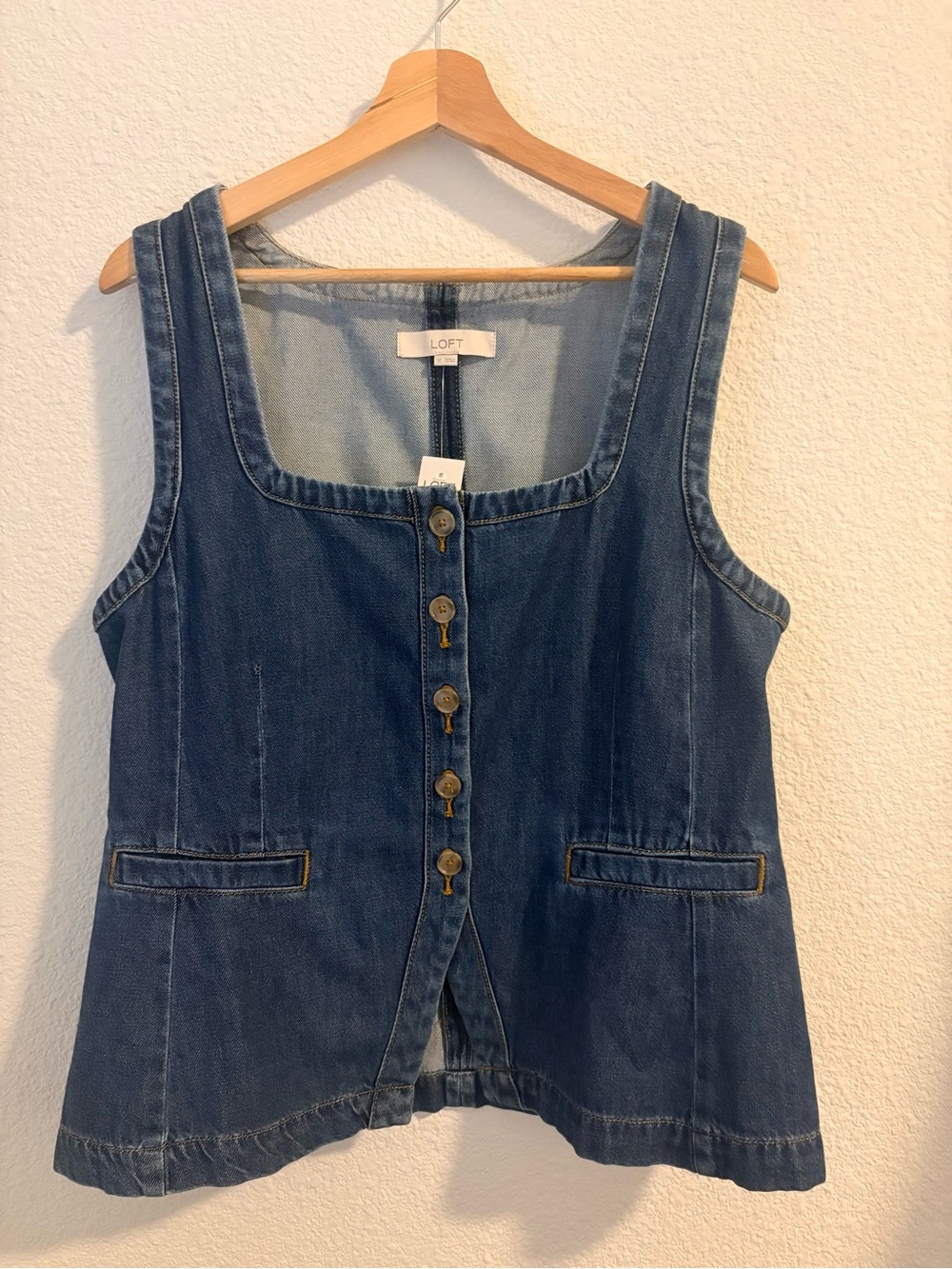 LOFT  Denim Button-Front Square Neckline Top